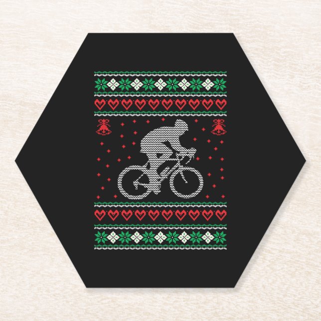 Cycling Ugly Christmas Sweater Paper Coaster (Front)