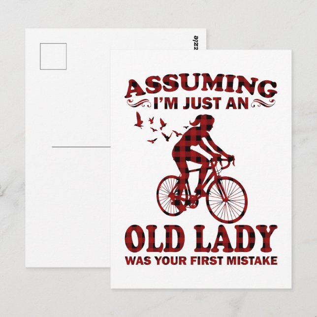 Cycling Woman Assuming I'm Just An Old Lady Xmas Postcard (Front/Back)