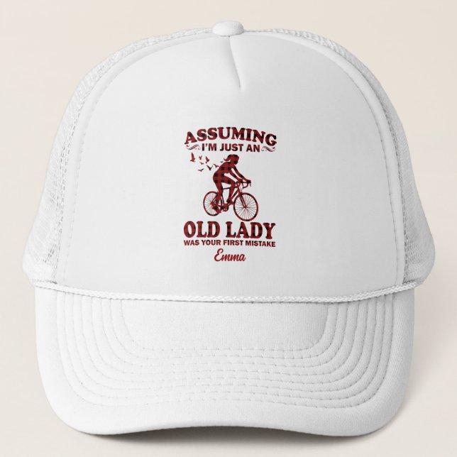 Cycling Woman Assuming I'm Just An Old Lady Xmas Trucker Hat (Front)