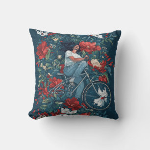 Cyclist and Flowers Cushion