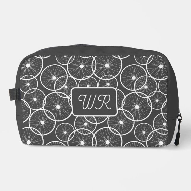 Cyclist Bicycle Wheel Pattern Monogram Dopp Kit (Front)