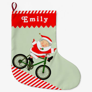 Cyclist Biking large Christmas stocking