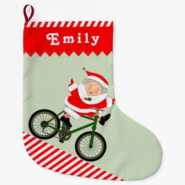 Cyclist Biking large Christmas stocking (Front)