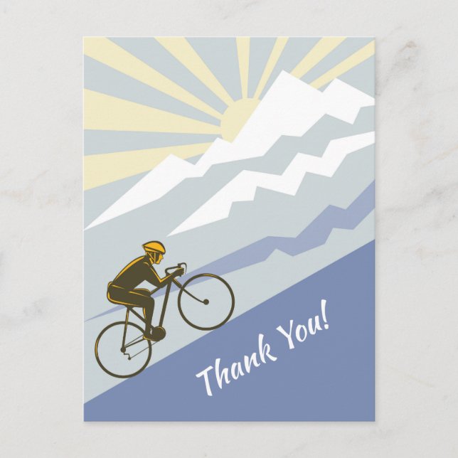 Cyclist Biking up Mountain Road Bike Thank You Postcard (Front)