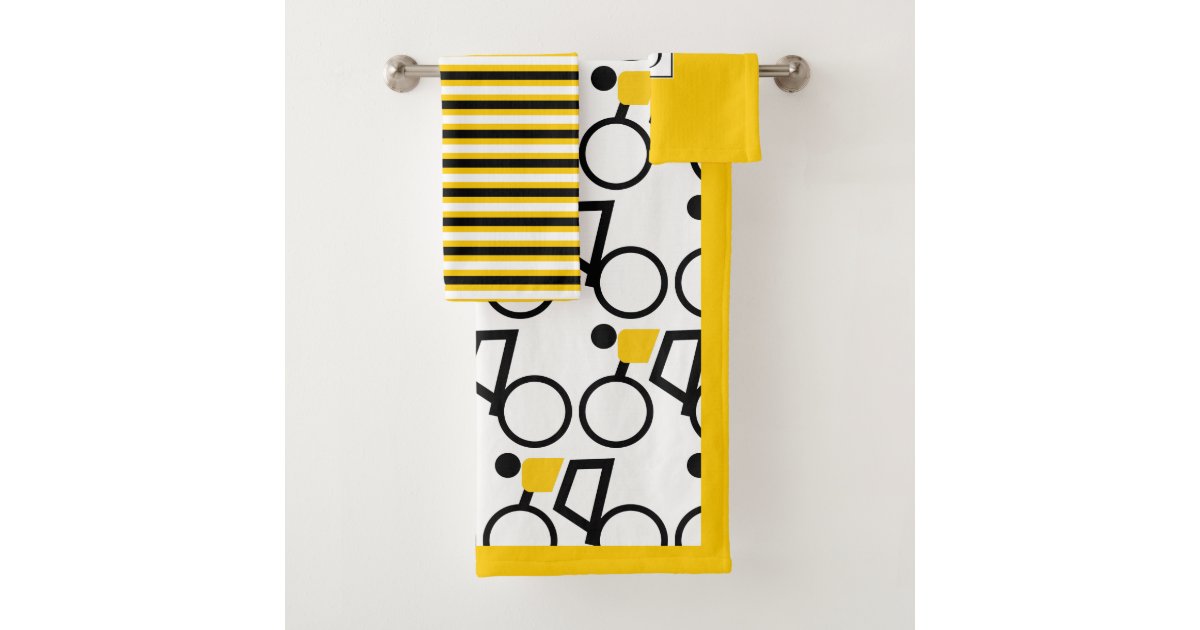 Cyclist black and yellow stripes and monogram bath towel set | Zazzle