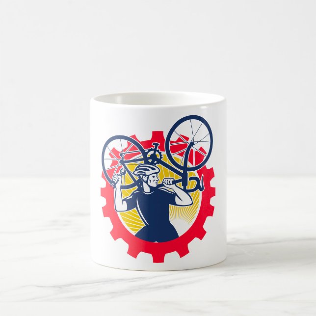 Cyclist Carrying Bike Cycling Mechanic Gear Coffee Mug (Creator Uploaded)