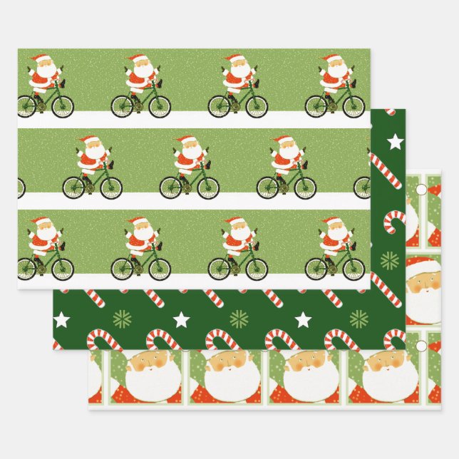 Cyclist Christmas Biking Holiday Gift Wrapping Paper Sheet (Set)