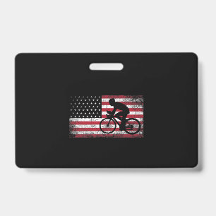 Cyclist Cycling Bicycle American Flag 4th of July ID Badge