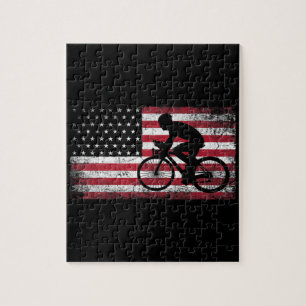Cyclist Cycling Bicycle American Flag 4th of July Jigsaw Puzzle