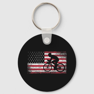 Cyclist Cycling Bicycle American Flag 4th of July Key Ring