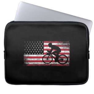 Cyclist Cycling Bicycle American Flag 4th of July Laptop Sleeve