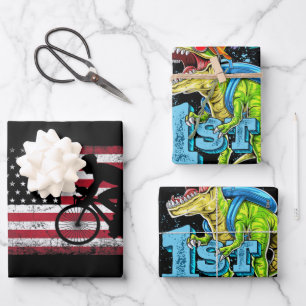 Cyclist Cycling Bicycle American Flag 4th of July Wrapping Paper Sheet