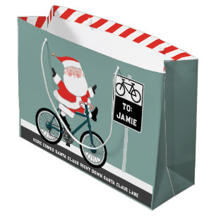 Cyclist Cycling Christmas Holiday Large Gift Bag