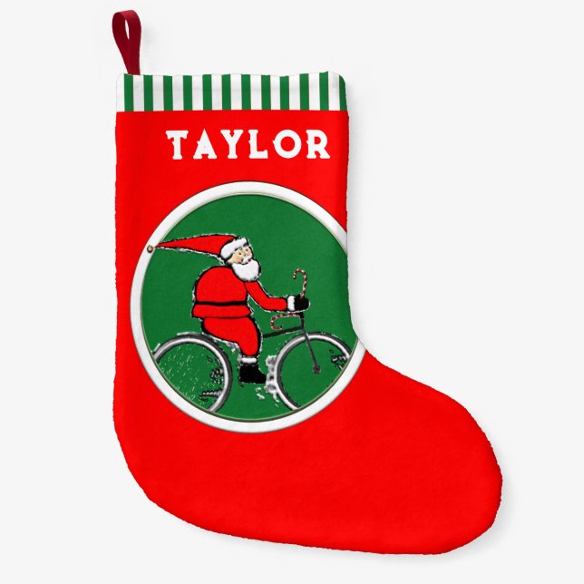 Cyclist Cycling Holiday Gift Small Christmas Stocking (Front)