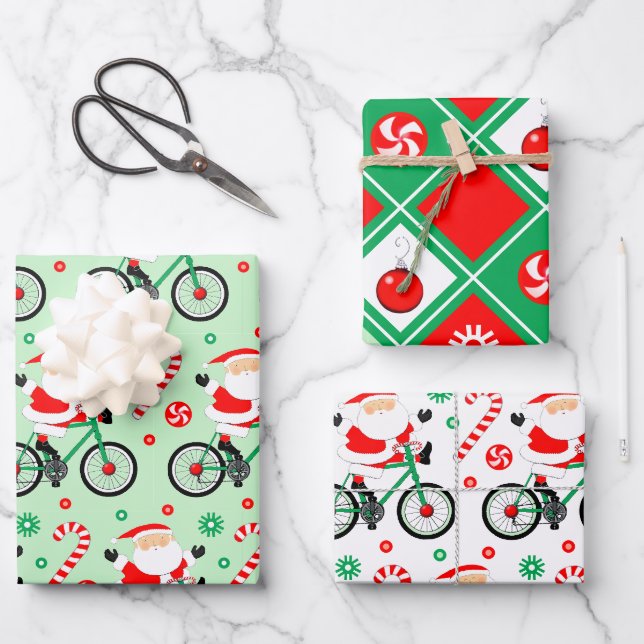 Cyclist Cycling Holiday Gift Wrapping Paper Sheet (Front)