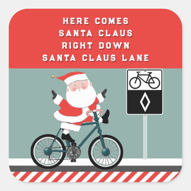 Cyclist Cycling Santa Christmas Square Sticker (Front)