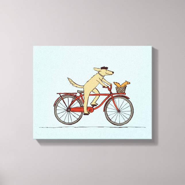 Cyclist Dog with Squirrel Friend - Fun Animal Art Canvas Print (Front)