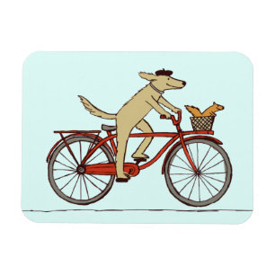 Cyclist Dog with Squirrel Friend - Fun Animal Art Magnet