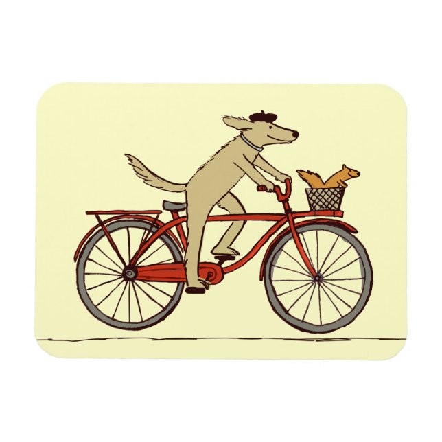Cyclist Dog with Squirrel Friend - Fun Animal Art Magnet (Horizontal)