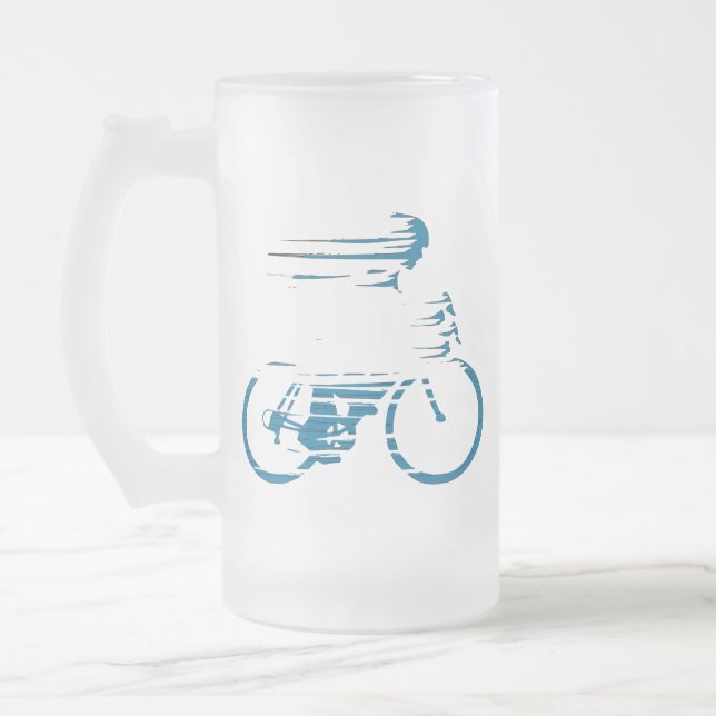 Cyclist Frosted Glass Beer Mug (Left)