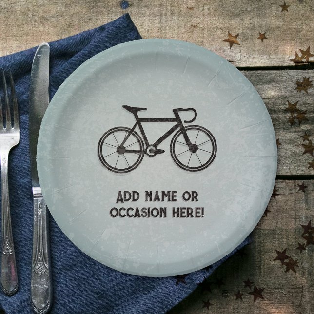 Cyclist - grunge metal look - sporty man's party paper plate (Creator Uploaded)