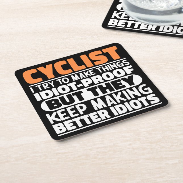 Cyclist I Try To Make Things Funny Sayings Cyclist Square Paper Coaster (Angled)