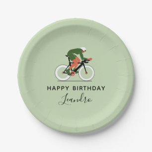 Cyclist Illustration Cycling Bike Riding Name Paper Plate