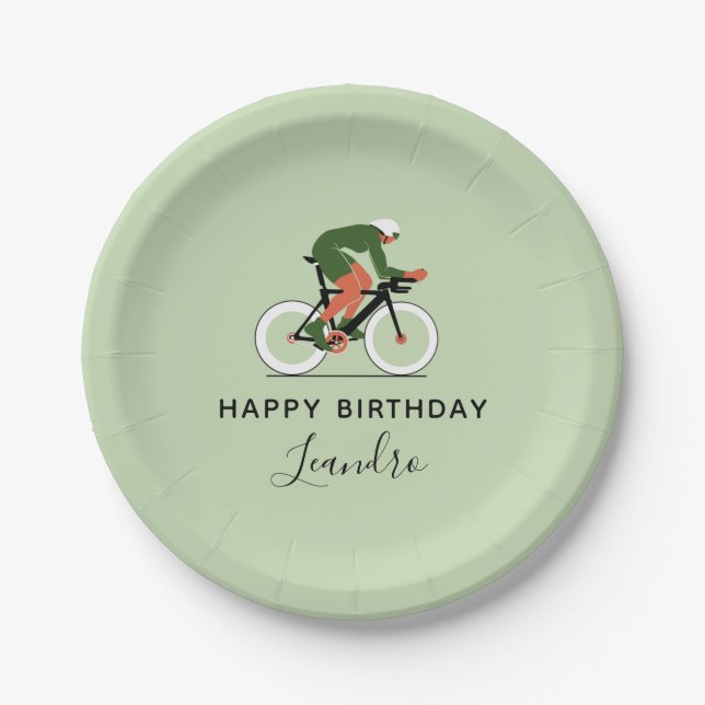 Cyclist Illustration Cycling Bike Riding Name Paper Plate (Front)
