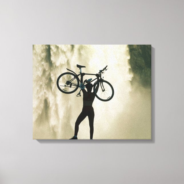 Cyclist in Front of Waterfall Canvas Print (Front)