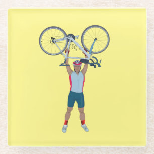 Cyclist Lifting a Bicycle Glass Coaster