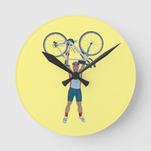 Cyclist Lifting a Bicycle Round Clock