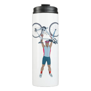 Cyclist Lifting a Bicycle Thermal Tumbler