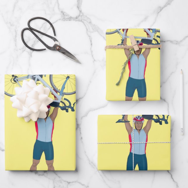 Cyclist Lifting a Bicycle Wrapping Paper Sheet (Front)