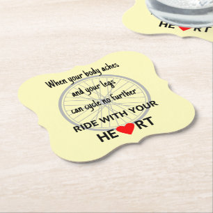 Cyclist motivational slogan yellow paper coaster
