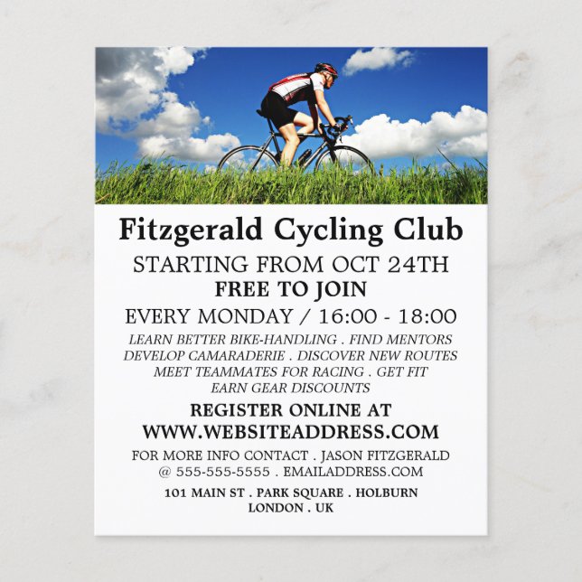 Cyclist on Grass, Cycling Club Advertising Flyer (Front)