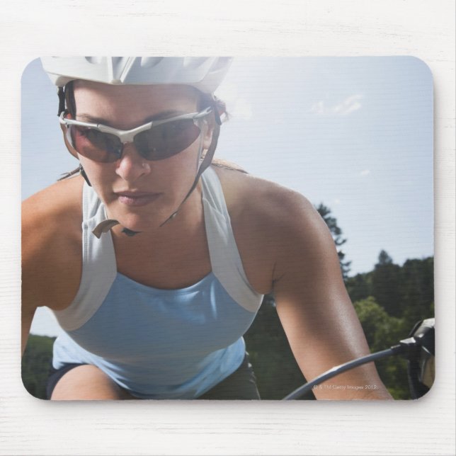 Cyclist on mountain road mouse mat (Front)