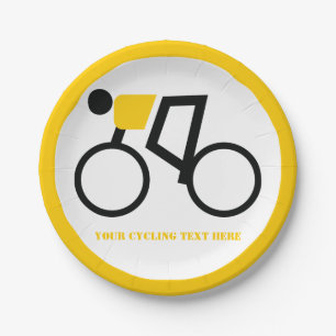 Cyclist riding his bicycle icon yellow custom paper plate