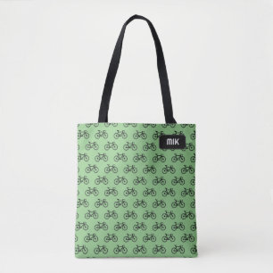 Cyclist Theme pattern of bikes, your initials on Tote Bag