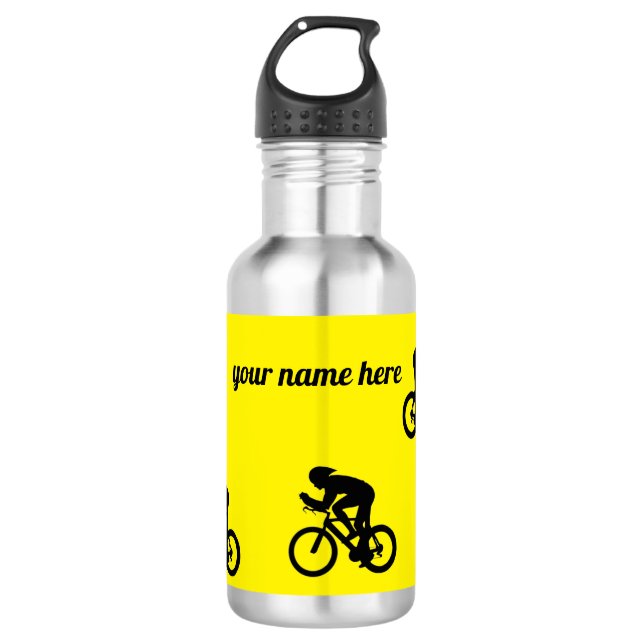Cyclist yellow water bottle, customiseable 532 ml water bottle (Front)