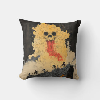 Cyclists and Fire-Breathing Yokai Throw Pillow