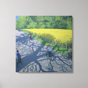 Cyclists and Yellow Field Kedleston Derby Canvas Print