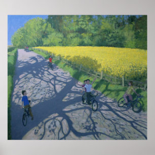 Cyclists and Yellow Field Kedleston Derby Poster