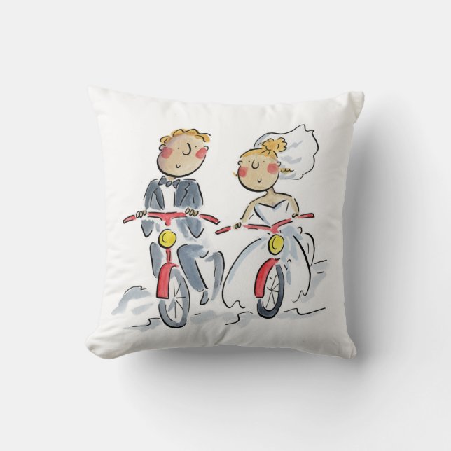 Cyclists Bride and Groom Cushion (Front)