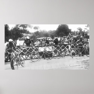 Cyclists Can't Wait At Railroad Crossing Tour de F Poster