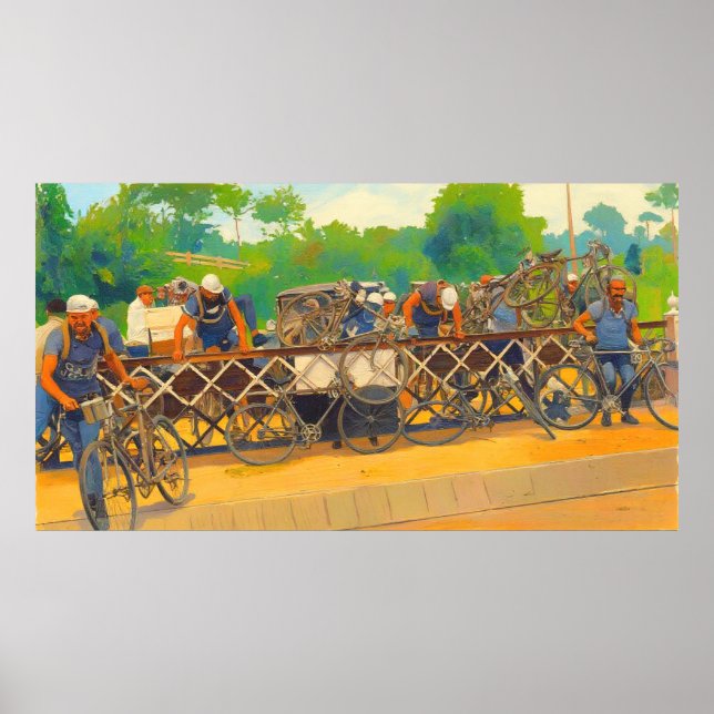 Cyclists Can't Wait At Railroad Crossing Tour de F Poster (Front)