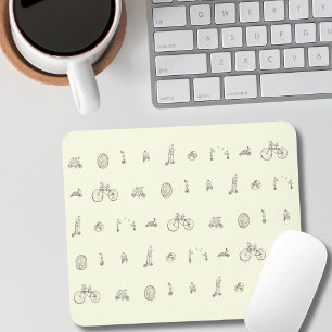 Cyclists on Quirky Bikes Funny Line Drawing Design Mouse Mat