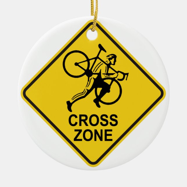 Cyclocross Zone Road Sign Ceramic Tree Decoration (Front)