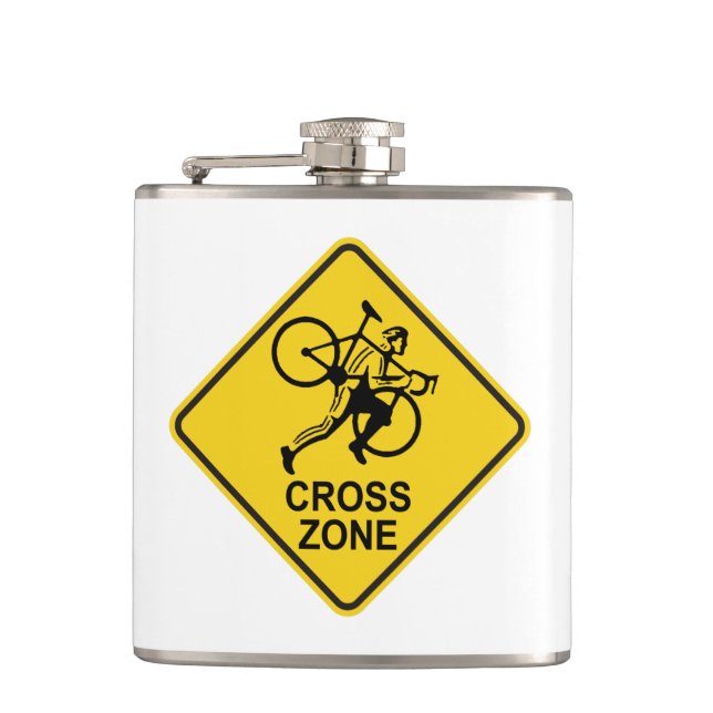 Cyclocross Zone Road Sign Hip Flask (Front)