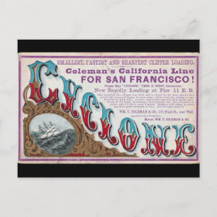 Cyclone Clipper sailing ships 1900 Postcard