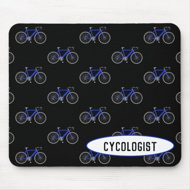cycologist blue bicycle on black mouse mat (Front)